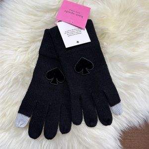 NEW Kate Spade New York Flocked Spade Gloves Black Touchscreen friendly